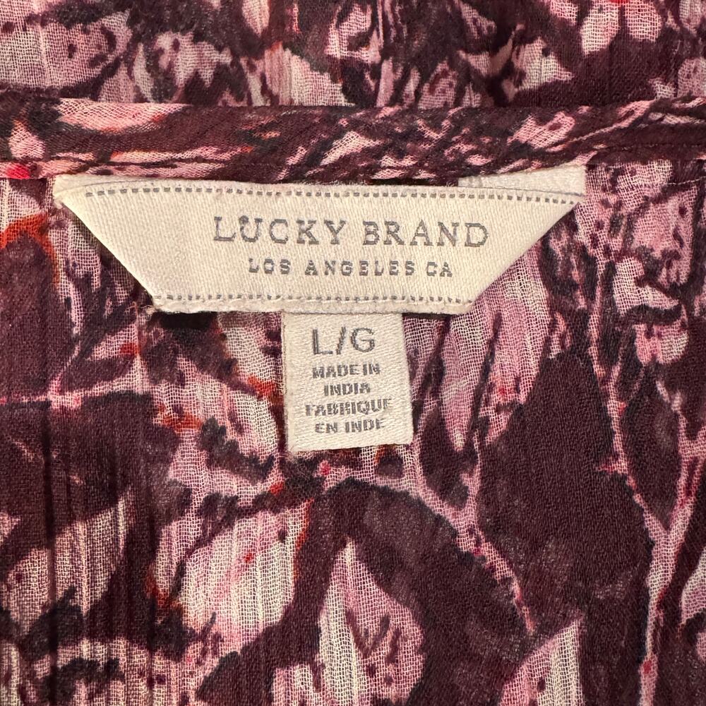 Lucky Brand Large Top Floral Semi-Sheer Keyhole Ruffled Tiers Long Bell Sleeves - Picture 8 of 11